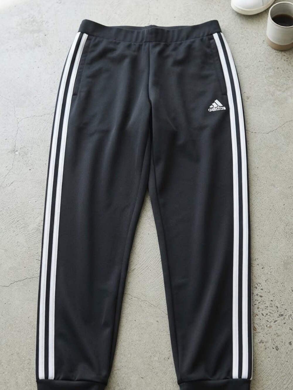 adidas Black Jogger Pants with White 3-Stripes - Picture 3 of 3